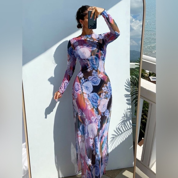 Swim Summer Beach Floral Print Split Thigh Cover Up Size M EUC - Picture 1 of 7